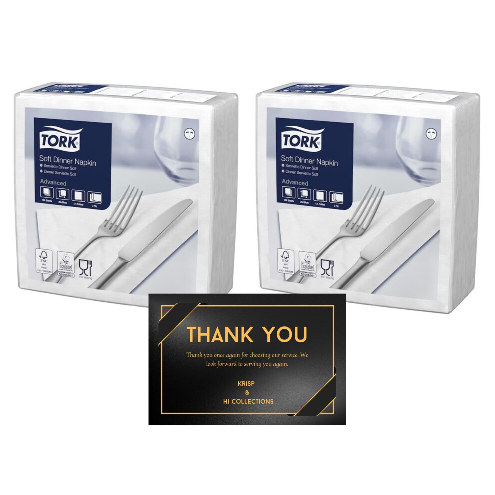 Krisp White 2 X Premium Soft Dinner Napkins, 3 Ply - Ideal For Dinner, Kitchen, And Events 200 Sheets (39 X 39Cm), Colour