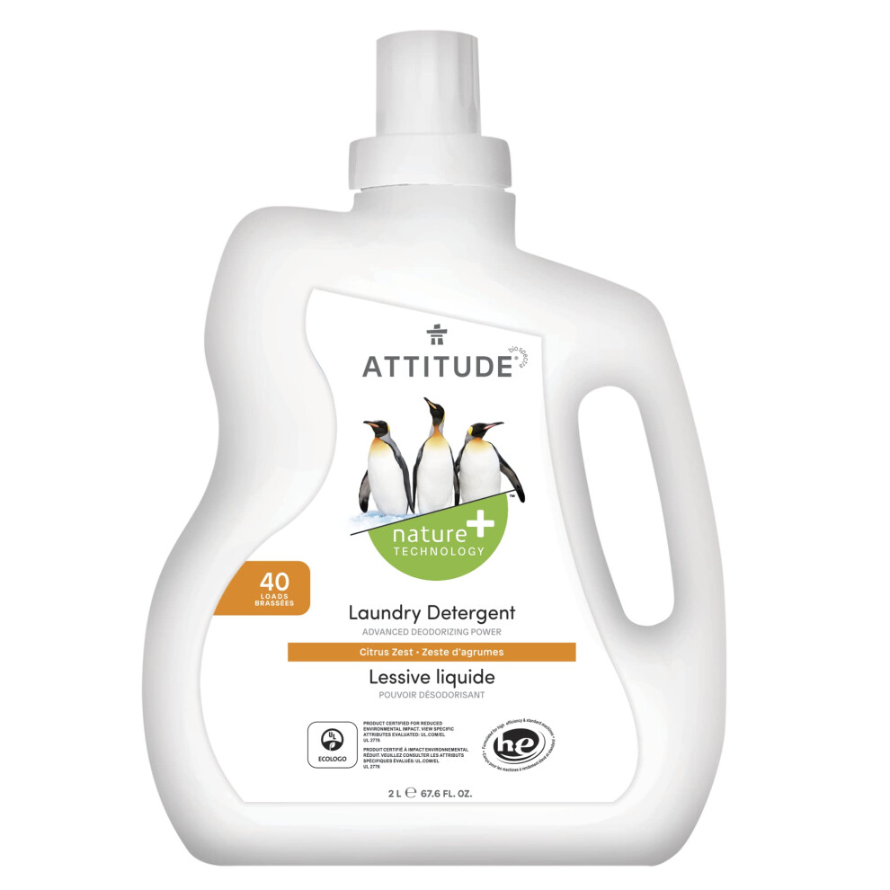 Attitude Liquid Laundry Detergent, Ewg Verified Laundry Soap, He Compatible, Vegan And Plant Based Products, Citrus Zest, 40 Loads, 2 Liters