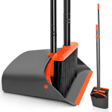JEHONN Broom and Dustpan Set, 137 cm Long Handled Sweeping Brush and Upright Standing Dust Pan with Comb Teeth for Indoor Home Kitchen Lobby Garden