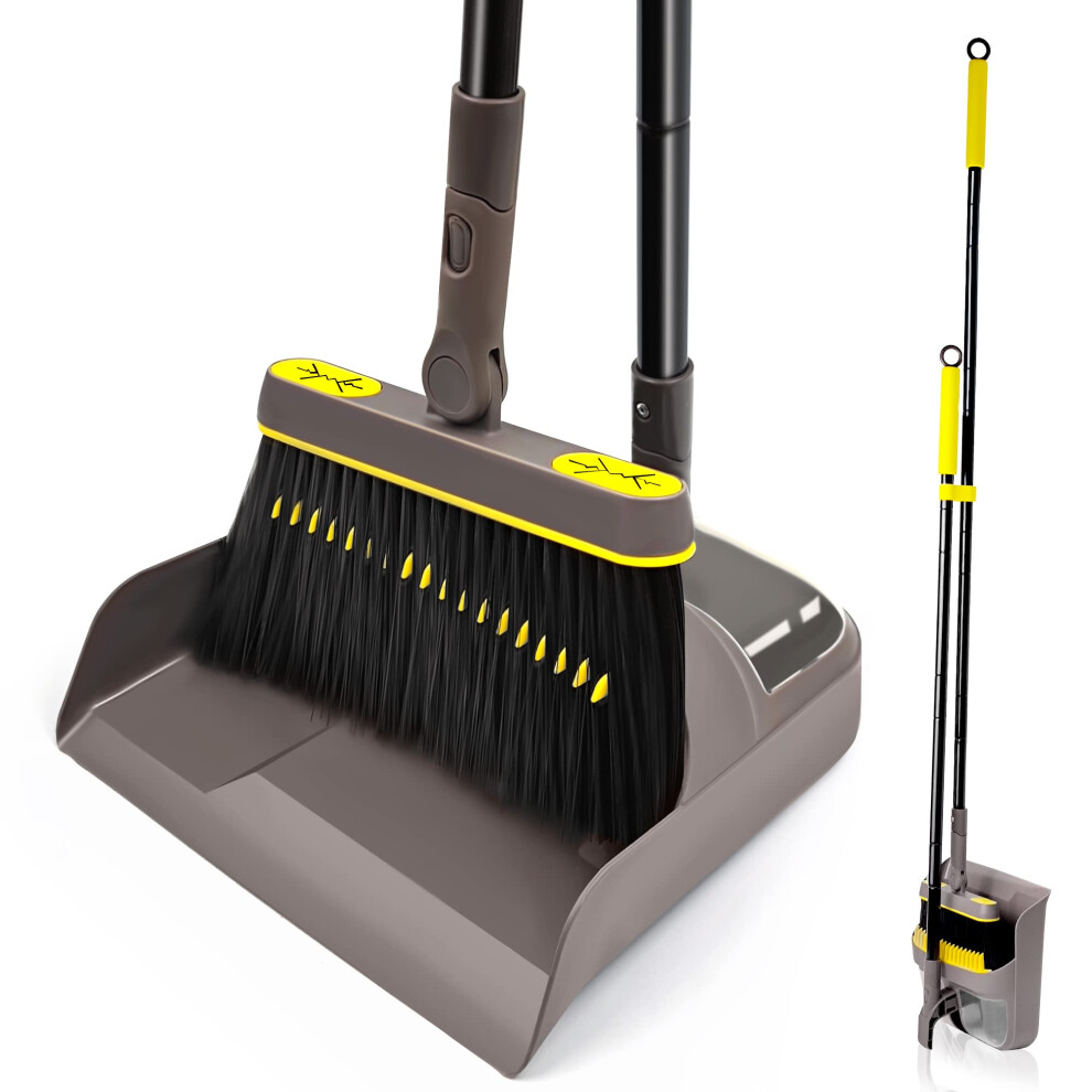 Jehonn Dustpan And Brush Set With 138 Cm Long Handle, Tall Sweeping Broom With 180 Degree Swivel Head, Unique Garden Dust Pan With Comb Teeth For