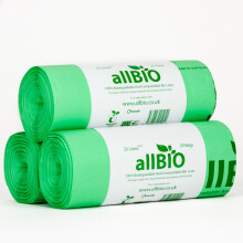 allBIO 25 Litre Extra Thick Compostable Food Waste Kitchen & Kerbside Bin Bags - 75 Liners