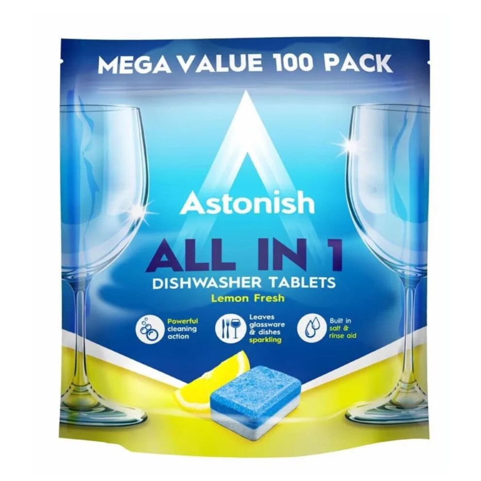 Astonish All In 1 Powerful Cleaning Dishwasher Tablets with Salt and Rinse Aid, Mega Pack of 100 Tablets, Lemon Fresh-image-OPC-PHXCFTQ-NEW