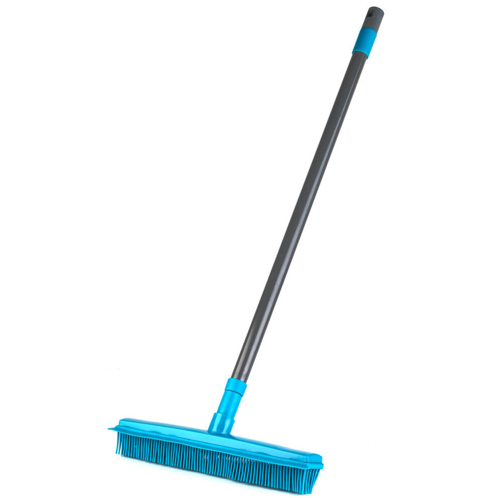 Beldray Pet Plus+ Rubber Broom with Squeegee ? Sweeping Brush with Rubber Bristles, 2-in-1 Push Broom for Pet Hair, Telescopic Long Handle, Remove Dog