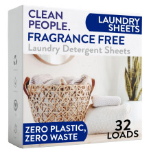 Clean People Laundry Detergent Sheets - Recyclable Packaging, Hypoallergenic, Stain Fighting - Ultra Concentrated, Laundry Soap - Fragrance Free, 32