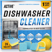 Dishwasher Cleaner and Deodorizer Tablets - 24 Pack ACTIVE Deep Cleaning Descaler for Dish Washer Machine - Heavy Duty Limescale, Grime, Calcium,