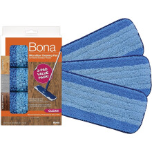 Bona Microfibre Cleaning Pad, for Wood and Hard-Surface Floors, fits Bona Family of Mops, 3 Count (Pack of 3), Blue