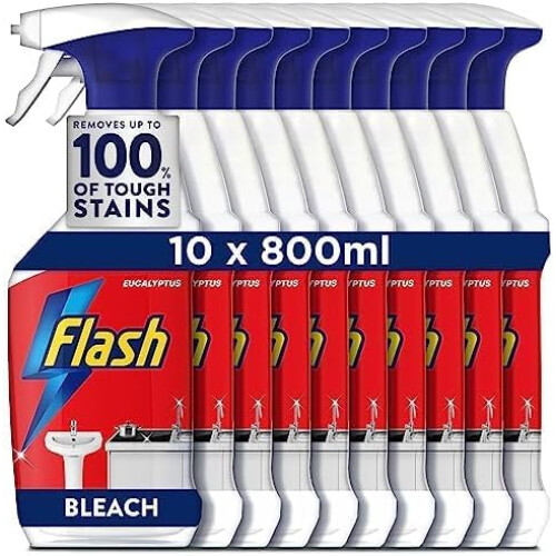 Flash Flash Multi Purpose Bleach Cleaning Spray, For Hard Surfaces, Kitchen Cleaner Sprays, 8 L (800ML x 10)