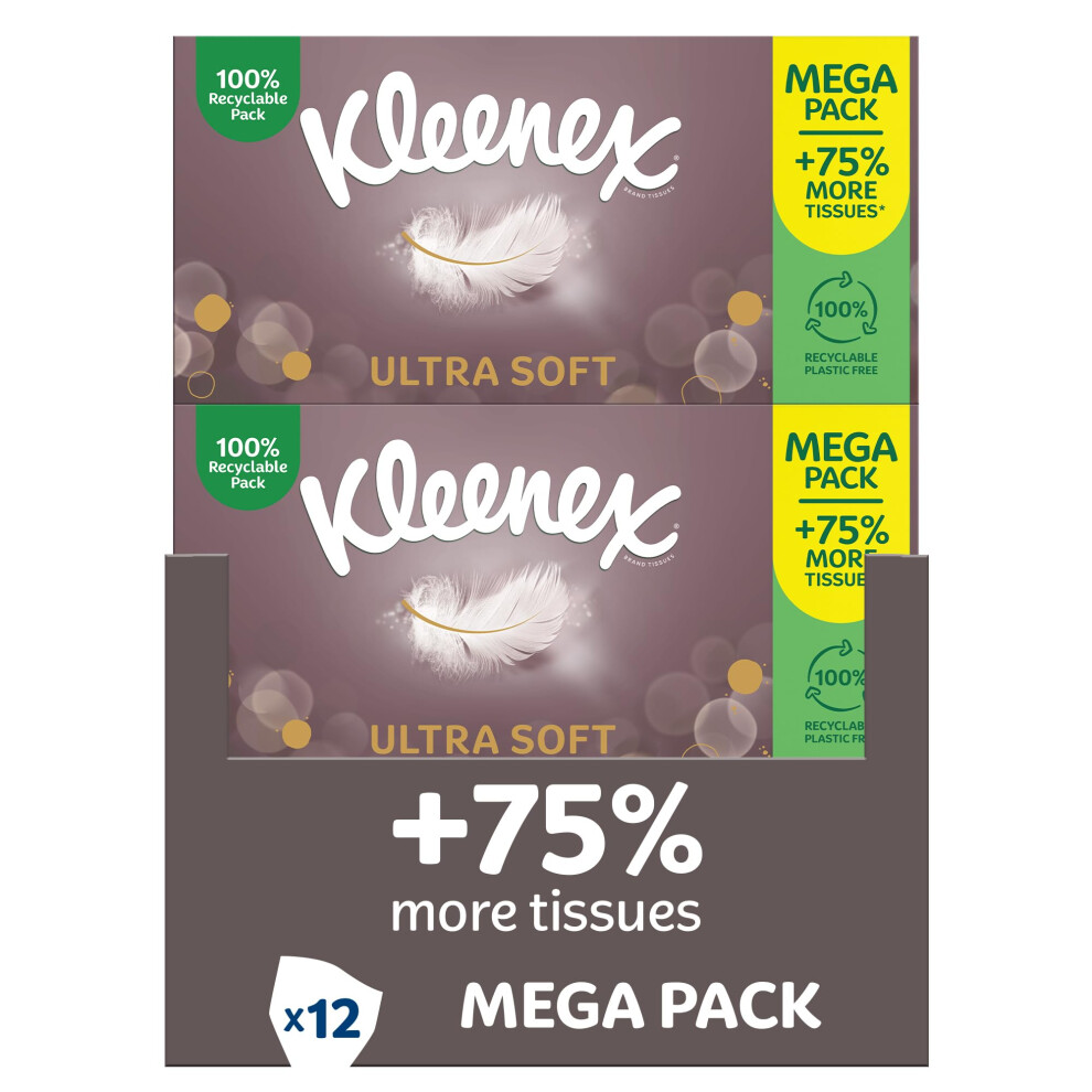Kleenex Ultra Soft Tissues Mega Pack - 1,344 Sheets (12 Boxes X 112 Sheets) -? Beautifully Soft And Silky Tissues