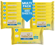 Feather Lux Wet Wipes for Adults - Flushable Toilet Wipes with Micellar Water, 480 Large Toilet Wipe Flushable (12 Packs of 40) Cocoa & Shea Butter,