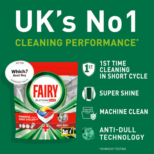 Fairy Fairy Platinum Plus Dishwasher Tablets ? 59 Pack, Lemon, Anti-Dull Technology & Rinse Aid 1