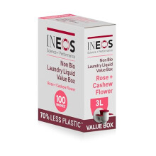 INEOS Non Bio Laundry Washing Liquid Detergent, 3L, 1 Unit XXL Eco Value Box, Stain Removal for Clothes, Plant Powered, Rose + Cashew, Stress Relief