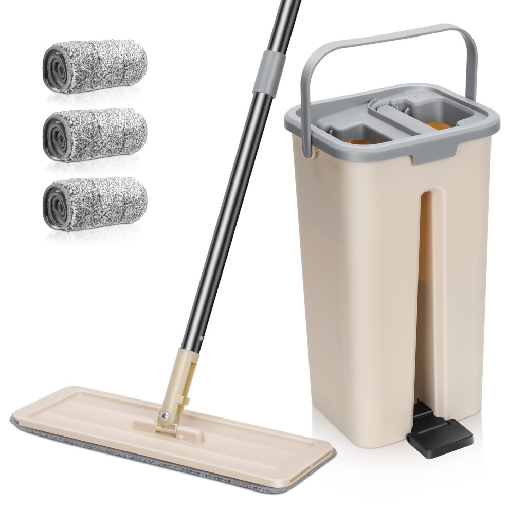 Mastertop Mop And Buckets Sets, Floor Mop And Bucket With Wringer Set, Wet And Dry Mop With 3 Reusable Washable Pads, 360? Flat Squeeze Mop Bucket For