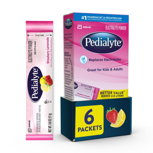 Pedialyte Large Powder Packs, Strawberry Lemonade, 6 Count