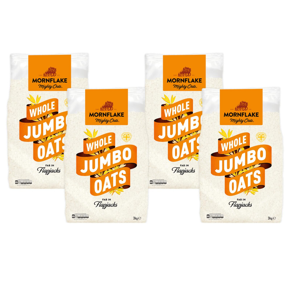 Mornflake - Jumbo Oats 4X 3Kg 100% Wholegrain Rolled Oats All Natural Ingredients, High In Fibre. Perfect For Breakfast Porridge Oats, Overnight Oats