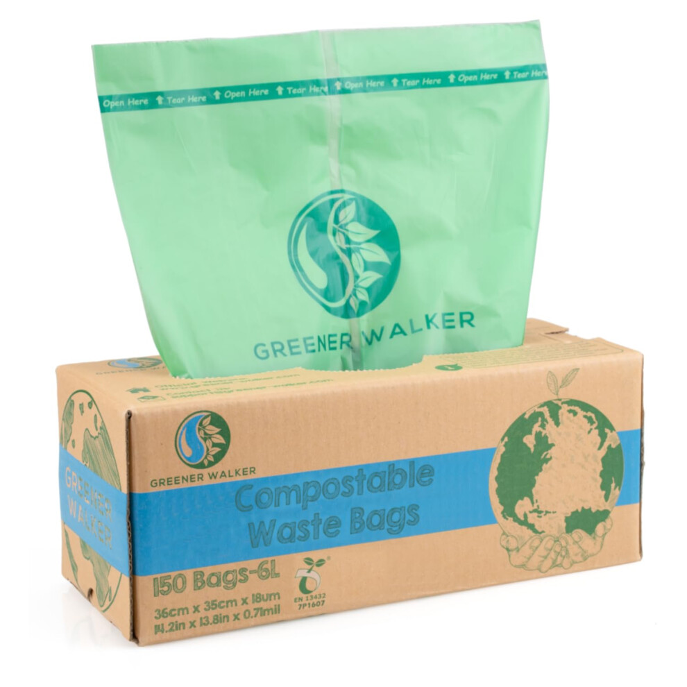 New Greener Walker 6L-150Bags 100% Compostable Biodegradable Bin Liners 6L/10L/30L Food Waste Bags With En13432 Certificate Caddy Kitchen Bin Liners Gw-Com6l150