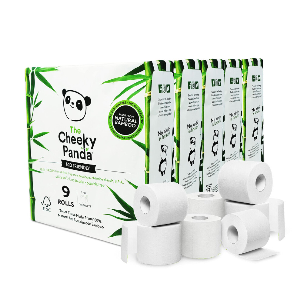 The Cheeky Panda Bamboo Toilet Rolls Bulk Buy ? 45 Rolls (5 Packs of 9) | 3 Ply Toilet Paper | Plastic Free Packaging and Sustainable Tissue Paper |