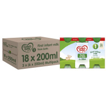Cow & Gate 1 First Infant Baby Milk Ready to Use Liquid Formula, from Birth, 200 ml, (Pack of 18)