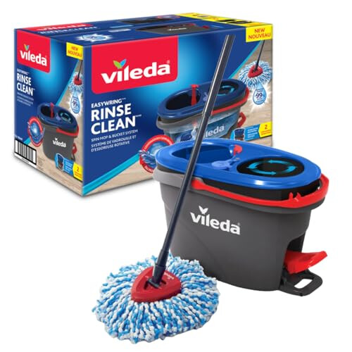 Vileda Vileda RinseClean Spin Mop System, Separates clean and dirty water, Effortless wringing, Microfibre mop and bucket set