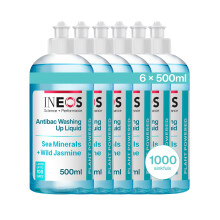 INEOS Next Gen Washing Up Liquid Sea Minerals + Wild Jasmine, 3L (500ml x 6), 1000 Sinkfuls, Dishwashing + Handwashing, Plant Powered