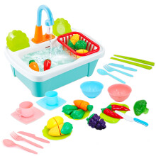 deAO 28pcs Pretend Wash-up Kitchen Sink Play Set Includes Cutting Toys, Kitchenware, Water Faucet & Drain? Great for Kids
