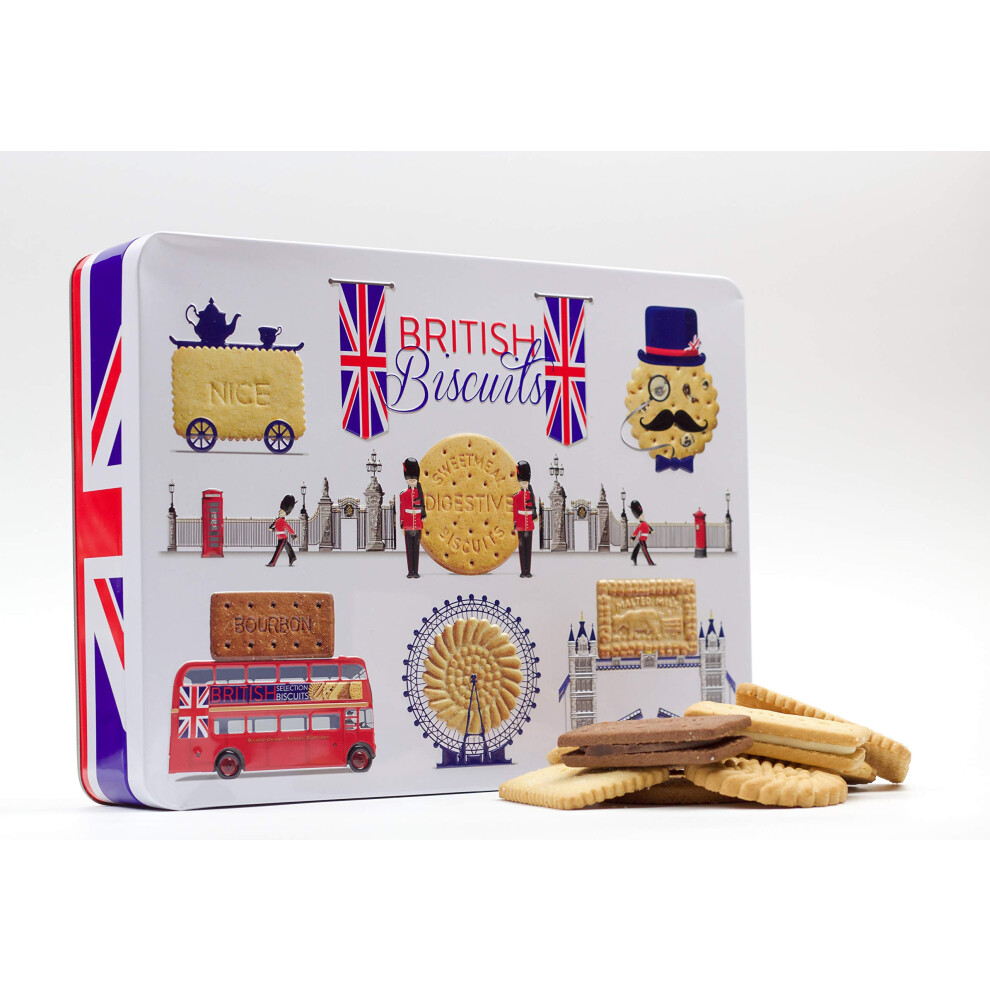 The Silver Crane Co. British Biscuits Gift Set - Novelty Large Treat Tin, Luxury Assorted Biscuit Selection Box, London Keepsake Souvenirs Tins - Fathers Day Hamper Ideas,