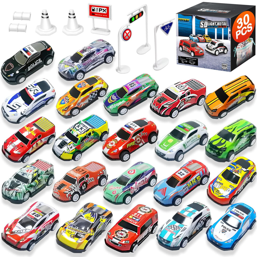 Photos - Toy Car TOYABI  for Kids, 22Pcs Metal Race Car Set with 8 Roadblock, Mini Pull Back Playset, Christmas Birthday Party Gifts,