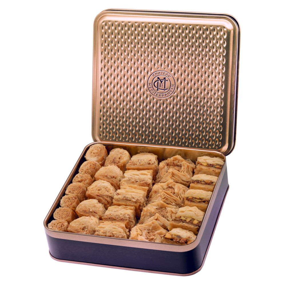 Chateau De Mediterranean Baklava Tin Selection 500G, Approx 27 Pieces Of Baklawa, Gift Tin,