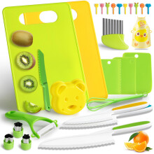 Mactoou Kids Kitchen Knives, 27 Pieces Kids Knife for Real Cooking, Toddler Safe Knives Set with Plastic Knife, Crinkle Cutter for 2 3 4 5 6 7 8 9 10+