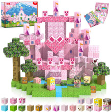 ToyUnited Magnetic Blocks -100PCS Princess Magnetic Building Blocks Pink Castle Tiles Stacking Cubes, Construction Sensory Toys for Girls Ages 3 4 5 6