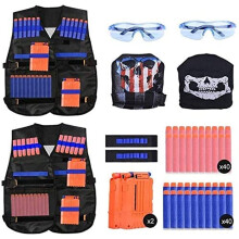 EXTSUD Kids Tactical Vest, 2 Sets Tactical Vest for Nerf Guns N-Strike Elite Series with 80Pcs Refill Darts, 2 Reload Clips, 2 Tactical Masks, 2 Wrist