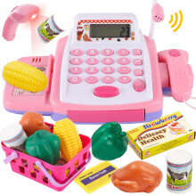 HYAKIDS Child Toy Till Cash Register for Kids, Shopping Till Role Play Food Money Imaginative Play Toys with Real Calculator Microphone Gifts for
