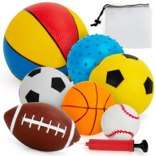 Balls for Toddlers 1-3,Toddler Sports Toys,Set of 7 Kids Ball Soft Foam Baby Sports Balls- Soccer Ball Basketball Baseball Rugby Bounce Ball