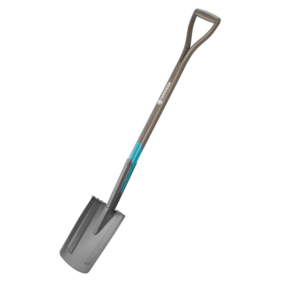 Gardena NatureLine Pointed Spade, Coated Garden Spade for Turning Over and Removing Soil, Safe Foot Rest, FSC-Certified Ashwoo D-Handle