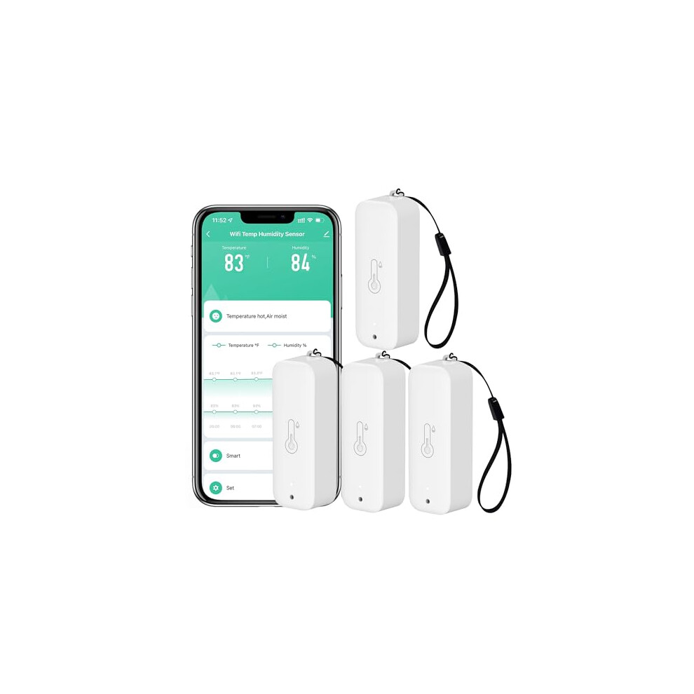 Wifi Hygrometer Thermometer Sensor: Wireless Smart Temperature Humidity Monitor With App Notification Alert, Data Storage Export, Calibration 8000000290717