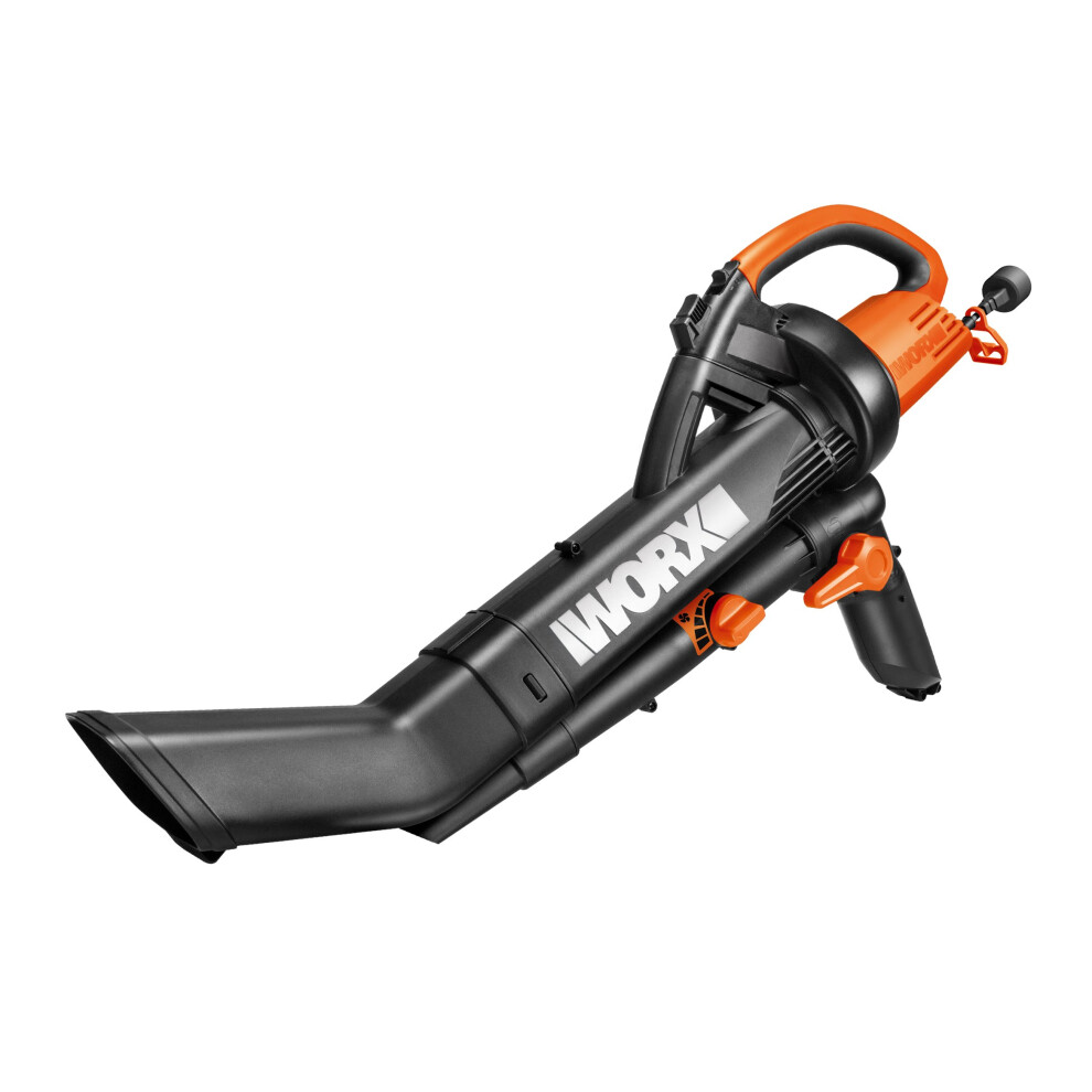 Worx Wg505e 3000W Trivac Garden Blower Mulcher And Vacuum Garden For Clearing Patios Of Leaves And Other Waste, Black, 10 M Cable