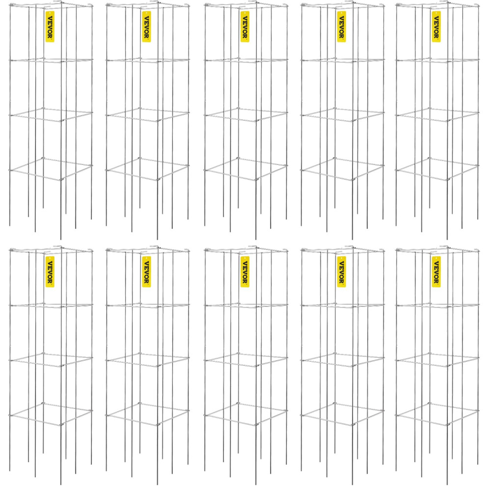 New Vevor 11.8" X 11.8" X 46.1", 5 Packs Square Plant Support Cages, Pvc-Coated Steel Tomato Towers For Climbing Vegetables, Plants, Green Tomato Cages