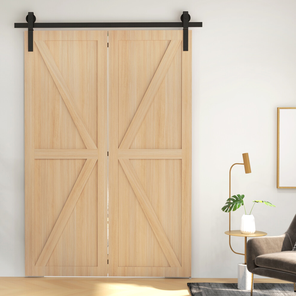 HOMCOM 5FT/153CM Bi-Folding Sliding Barn Door Hardware Kit Sliding Door Kit