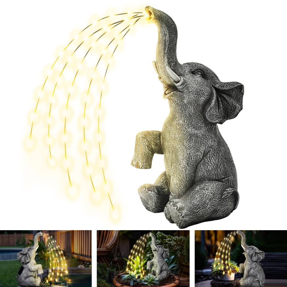 GIGALUMI Upgraded Elephant Statue Garden Decoration True Watering Elephant Figure Solar Powered LED Lights, Gifts for Mum, Birthday Gifts for Women,