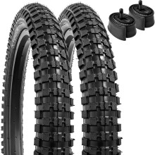 YunSCM 2-PCS Foldable 16 inch Bike Tyres 16x2.40 64-305 and 16 inch Tubes Schrader AV32mm Valve Compatible with 16x2.35 16x2.40 Bicycle Tyres & Tubes