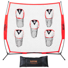 VEVOR 6 x 6 ft Football Trainer Throwing Net, Training Throwing Target Practice Net with 5 Target Pockets, Knotless Net Includes Bow Frame and