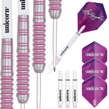 Unicorn Steel Tip Darts Set | Autograph Series Style 1 | 80% Natural Tungsten Barrels with Pink Accents | 22 g