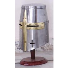 Vintage Armour Store Medieval Templar Crusader Knight Armor Helmet With Wooden Stand Greek Spartan Roman