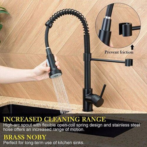 Matt Black Monobloc Kitchen Sink Mixer Tap with Pull Out Hose Spray Single Lever 2