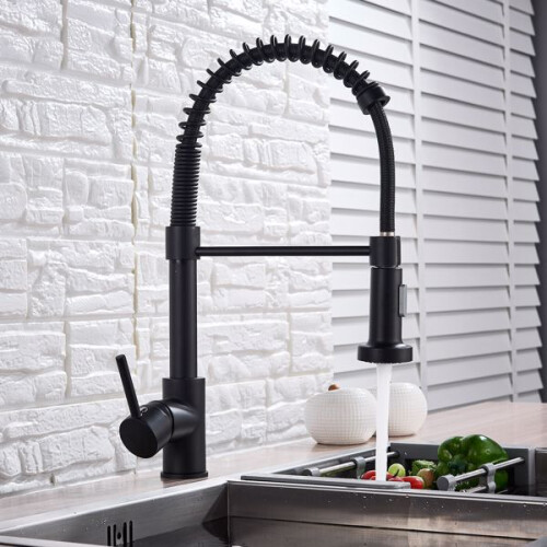 Matt Black Monobloc Kitchen Sink Mixer Tap with Pull Out Hose Spray Single Lever 1