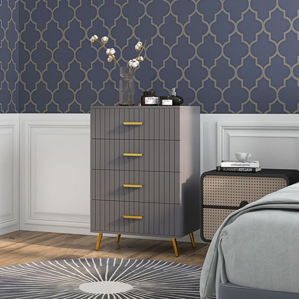Portland Chest of Drawers - 4 Drawer - Grey/Gold - Aluminium Legs - Image 4