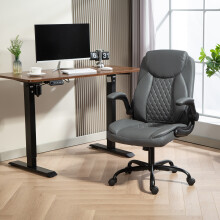 (Grey) HOMCOM PU Leather Office Desk Chair with Thick Cushion