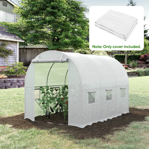 Outsunny 3x2x2m Replacement Greenhouse Cover with Windows, White - 845-382V03GN, PE Mesh, 15cm Overlap