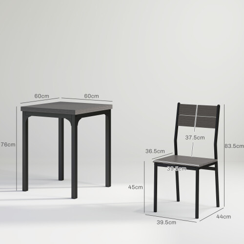 Homcom HOMCOM 3 Pcs Compact Dining Table 2 Chairs Set Grey Wood Grain 2