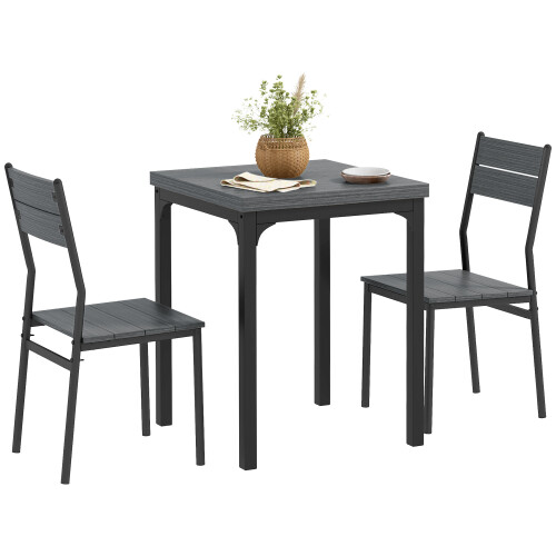 Homcom HOMCOM 3 Pcs Compact Dining Table 2 Chairs Set Grey Wood Grain 1