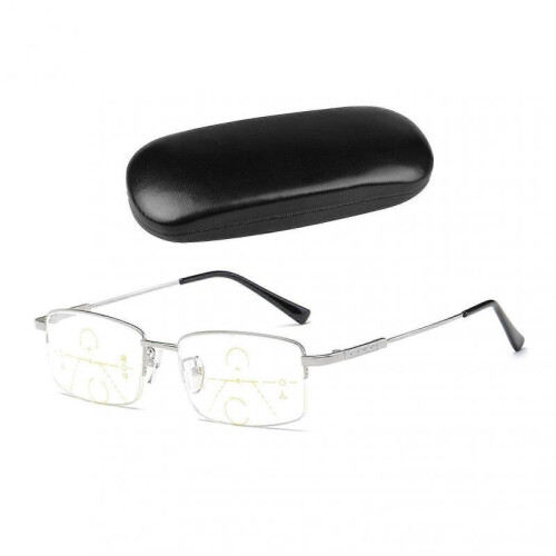 (150°, Silver) Progressive Presbyopic Reading Glasses with Anti-Blue Light Protection for Office Work and Multifocus Use